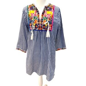 Striped Tunic with Colorful Embroidery Size small